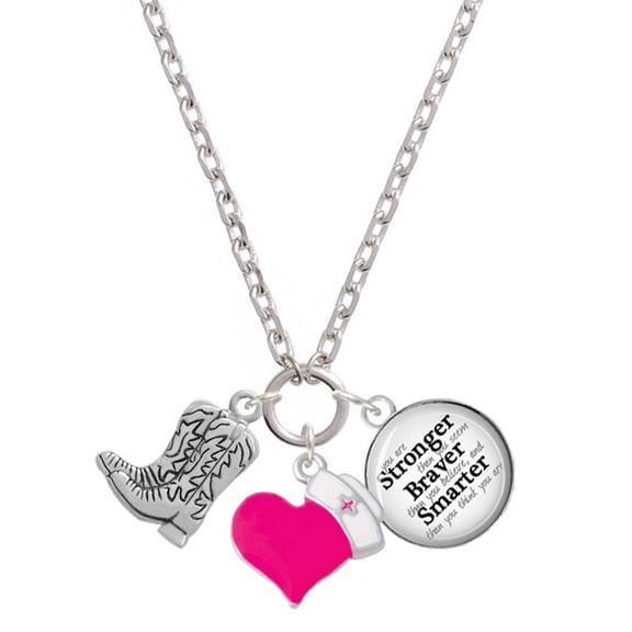 Delight Jewelry Silvertone Cowboy Boots - Hot Pink Heart Nurse Strong Zoe Necklace