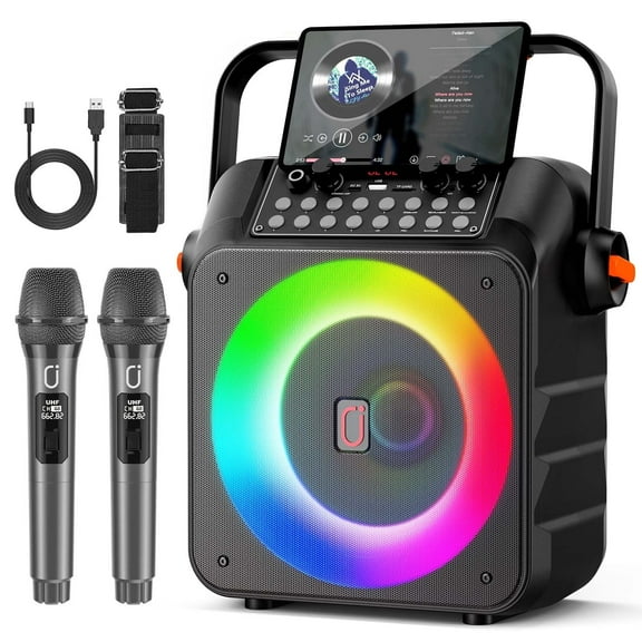 FanFun Karaoke Machine for Adults, Portable Party Speaker with 2 Wireless Microphones, Home Singing Karaoke Speaker Bluetooth with LED Light