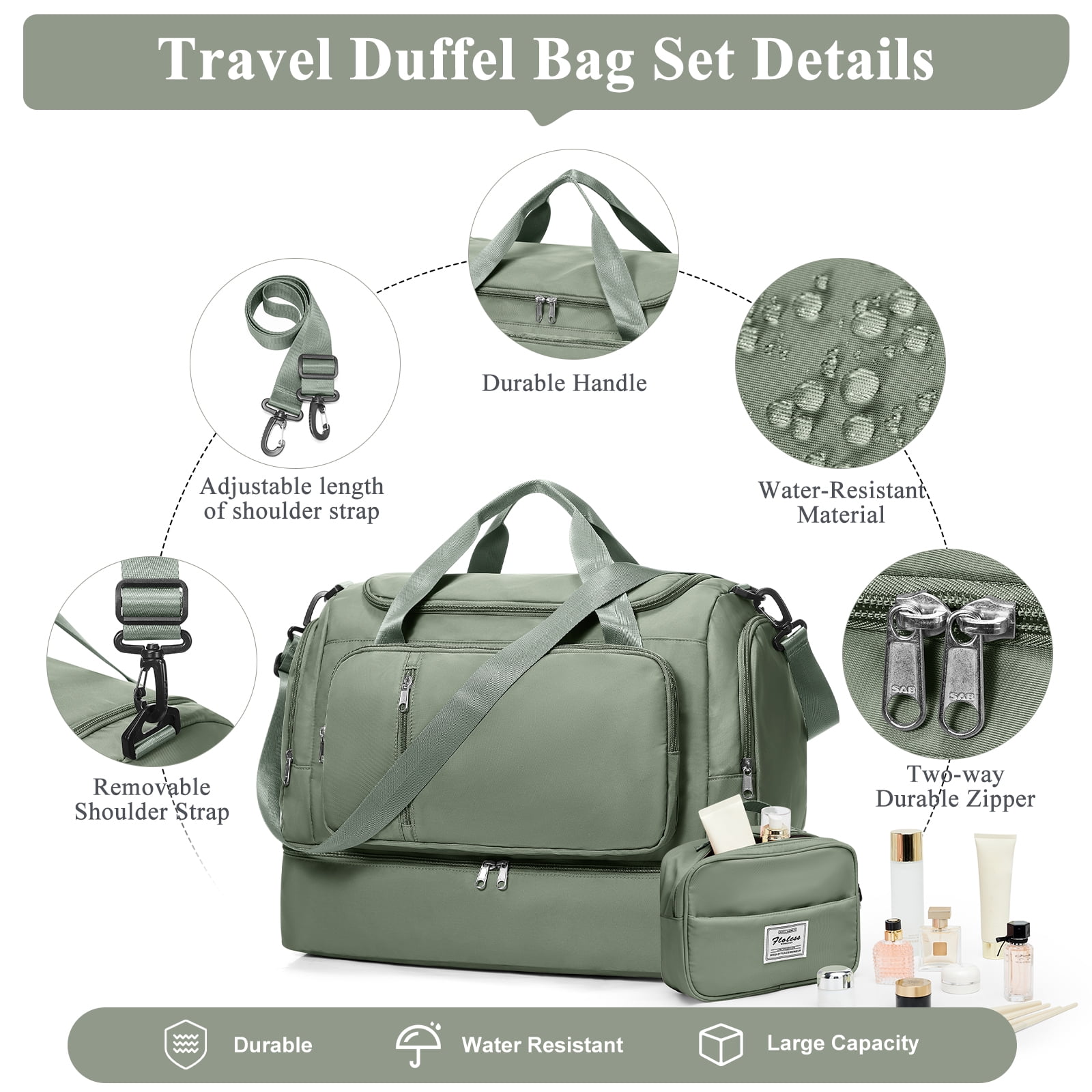 SYCNB Large Weekend Bag for Women, Best Weekender Travel Bag with Shoes Compartment & Toiletry Bag, Duffel Tote Bag for Gym Travel Hospital, Carry-On Overnight Bag, Olive Green