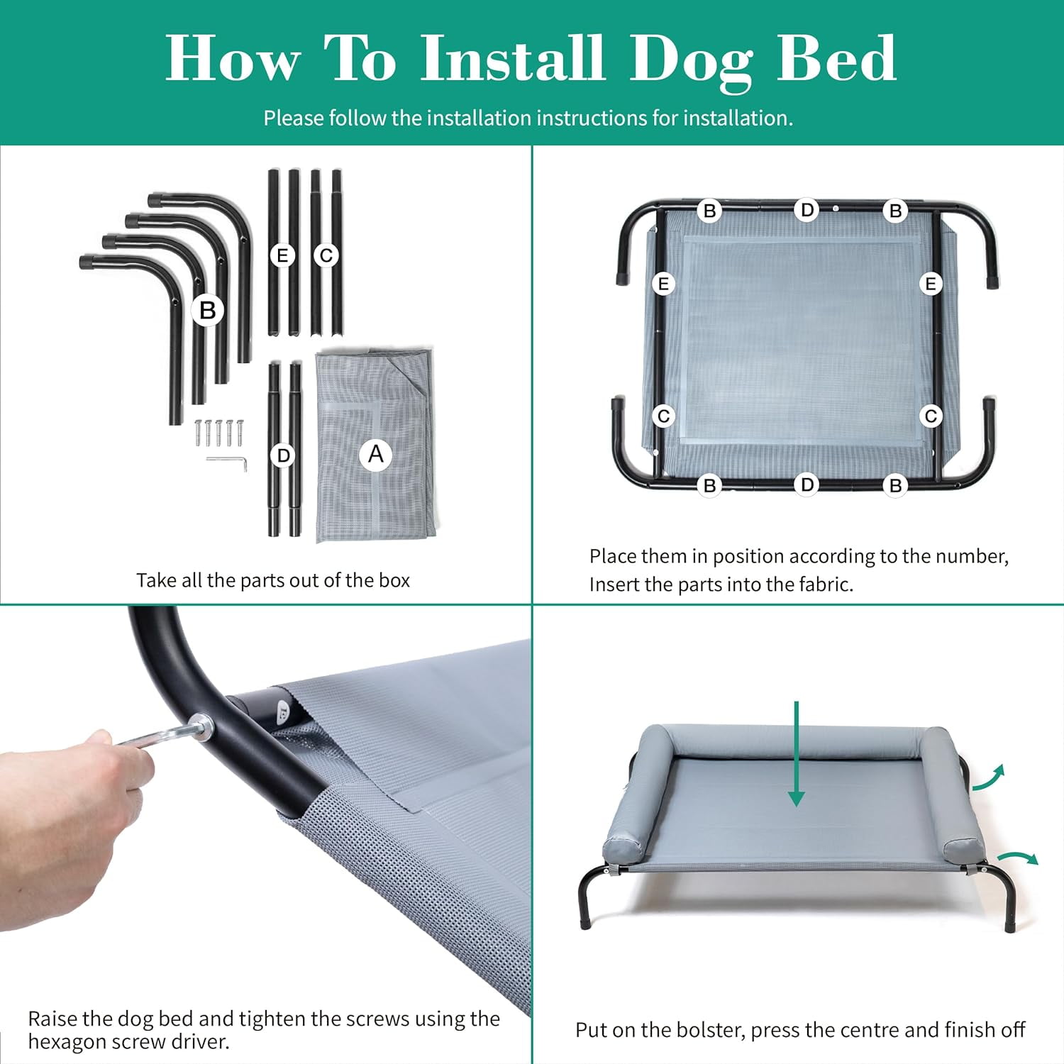 Cooling Elevated Dog Bed with Pillows,Portable Washable Raised Dog Cot with Chew Proof Mesh and Metal Frame,No-Slip Rubber Feet for Indoor & Outdoor Use,Large,Gray