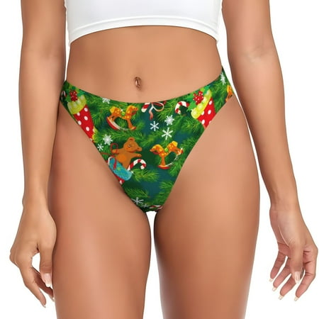 Bingfone Cute Christmas Stocking Bear Print Seamless Women Underwear Thongs Low Rise Hipster G-string Thongs Sexy Comfortable Panties Undies for Women-Medium