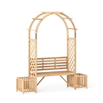 Garden Bench Arbor Arch - Outdoor Wood Seating with Planter - 73" Fir Wood Bench - Patio Decor - Backyard Furniture