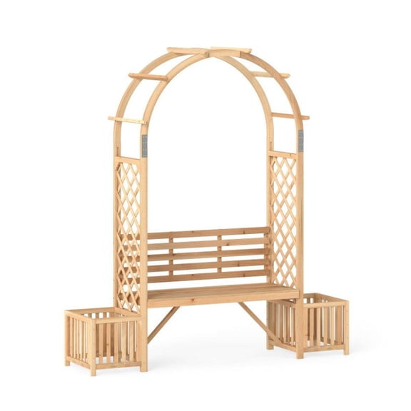 Garden Bench Arbor Arch - Outdoor Wood Seating with Planter - 73" Fir Wood Bench - Patio Decor - Backyard Furniture