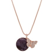 14kt Gold Flash-Plated Amethyst and Crystal "Fearless" Butterfly Pendant Necklace, 18"+2"