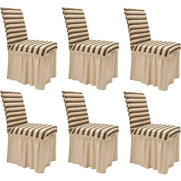 GZhLonKiMa High Stretch Chair Covers for Dining Chairs Covers Set of 6 Removable Dining Room Chair Covers with Skirt Spandex Parson Chair Slipcovers Protector for Kitchen Wedding Party Banquet(Beige)