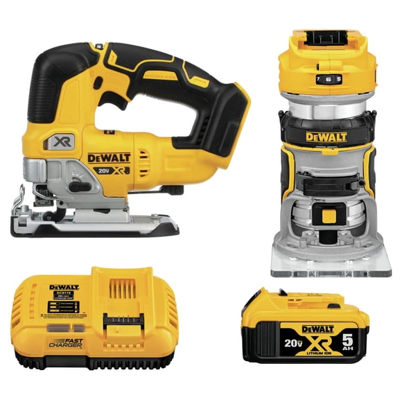 Juego de herramientas DEWALT 20V MAX para fresadora y sierra de calar inalámbrica con batería