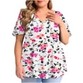 thumbnail image 1 of Birdeem Femmes Mode Décontractée Imprimé Manches Courtes Ample Grande Taille Volants Manches Courtes Hauts Blouse à Col en V, 1 of 5
