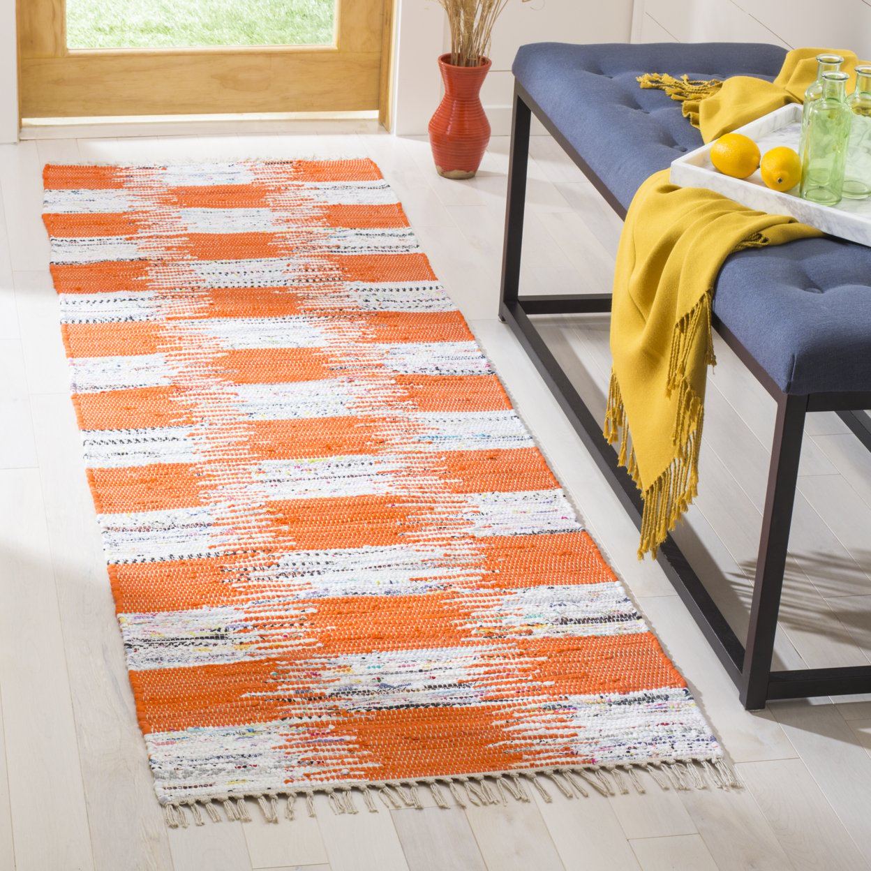 thumbnail image 3 of SAFAVIEH Montauk Eglantine Checkered Cotton Area Rug, Orange/Multi, 5' x 8', 3 of 10