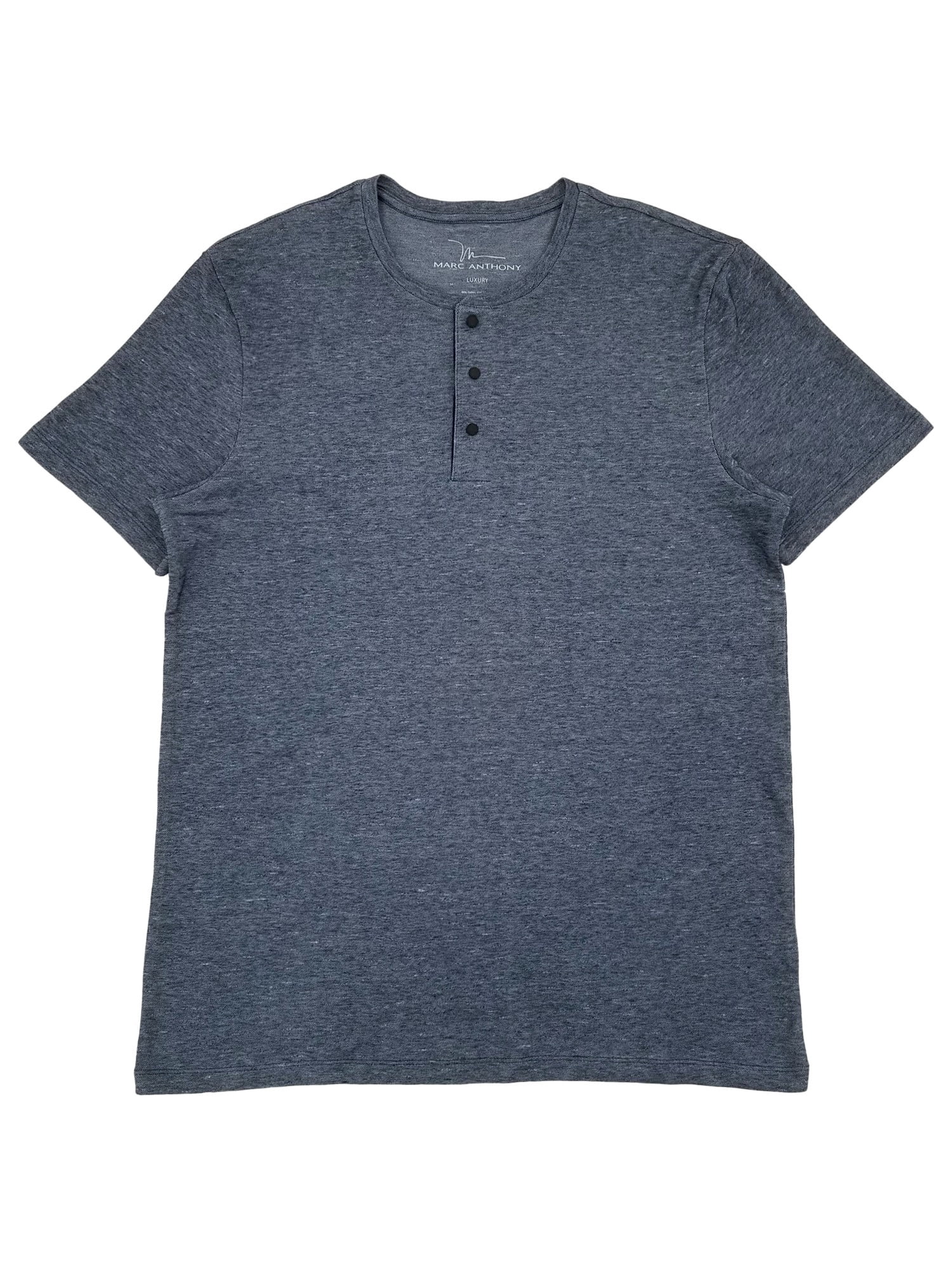 Marc Anthony Mens Light Gray Heather Short Sleeve Snap Henley