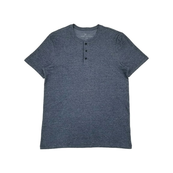 Marc Anthony Mens Navy Blue Heather Short Sleeve Snap Henley Shirt Small