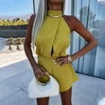 thumbnail image 2 of Olyvenn Women's Casual Sleeveless Jumpsuit Rompers Loose Turtleneck Tank Top Summer Shorts Jumpsuit Overalls Trendy Outfits Yellow 6, 2 of 6