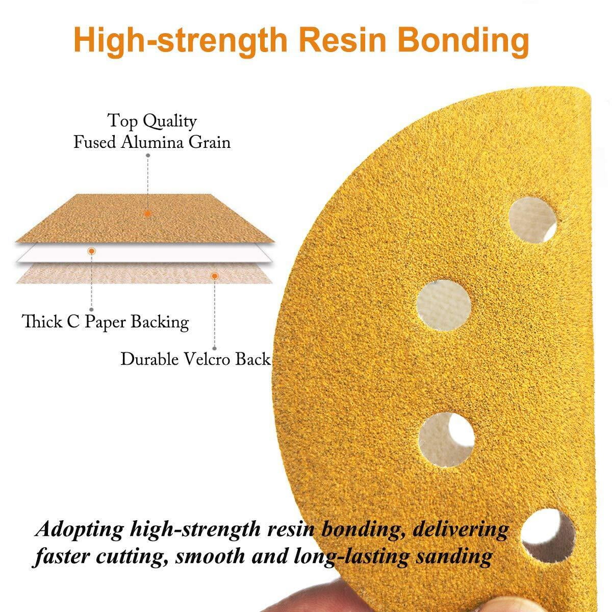 SATC 100Pcs 5" Sanding Discs 8-Hole Hook and Loop 220 Grit for Woof/Metal