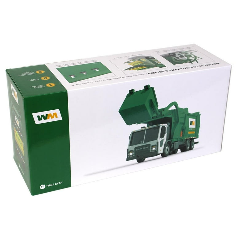 First Gear 1/25 Waste Management Mack LR Garbage Truck with Mcnelius  Meridan Front Load Refuse Bin 70-0616D