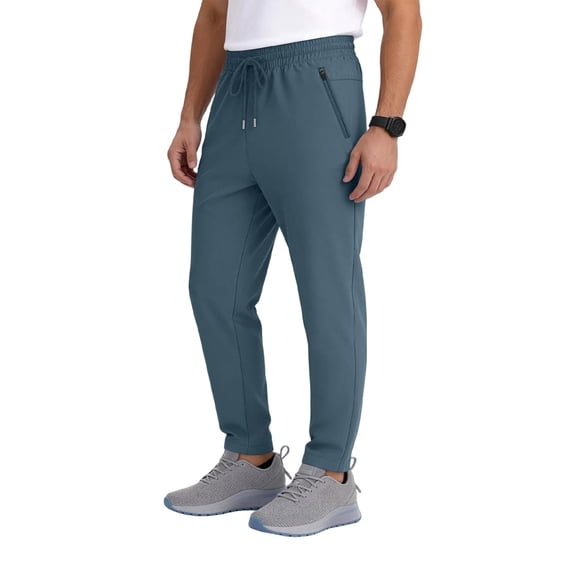 Pull on Pants for Men Sweatpants with Zipper Pockets - Lightweight Athletic Joggers for Workout, Running, Gym, Track, Casual Wear Blue M