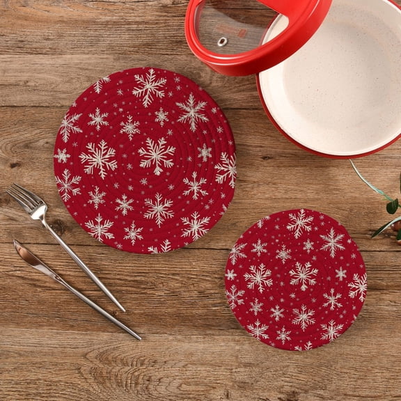 Christmas Snowflakes White Trivet Mats Set Cotton Woven Non-Slip Pot Holders Heat Resistant for Hot Pots Pans Dishes Pats