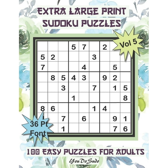 Extra Large Print Sudoku Puzzles: 100 Easy Puzzles for Adults and Seniors: Very Pretty Blue and Green Rose Themed Sudoku Gift For Women (Floral Series