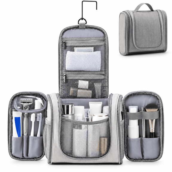 Hanging Travel Toiletry Bag for Men Women, Large Capacity PU Organizer