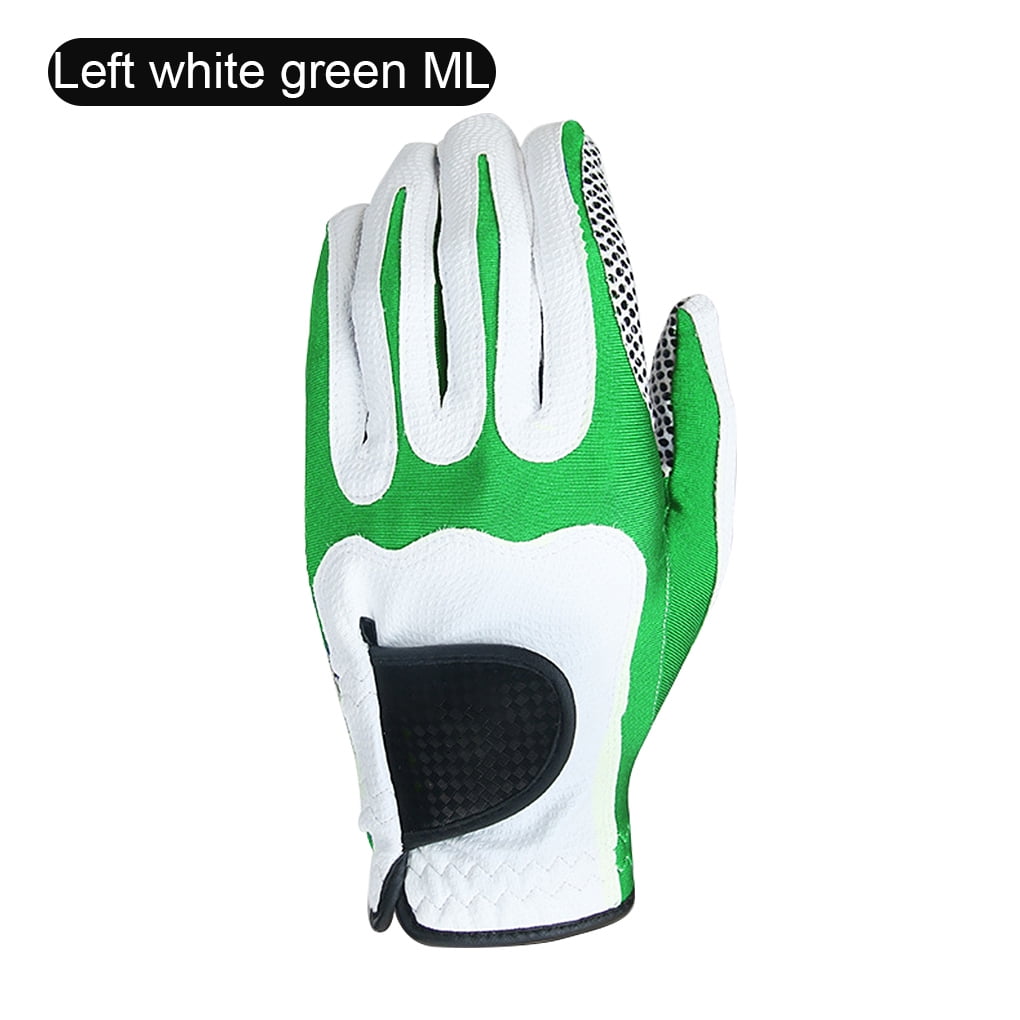1pc Golf Glove Men Anti-slip Golf Glove Microfiber Elastic Sport Mitten, Left, White Green, ML