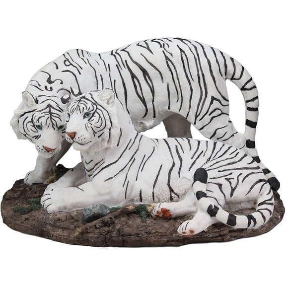 Ebros 10.25" Wide Embracing Albino Bengal White Tiger Couple Statue As Predator Forest Tigers Giant Cats Decorative Resin Collection Figurine Perfect for Shelves Desktops Decors