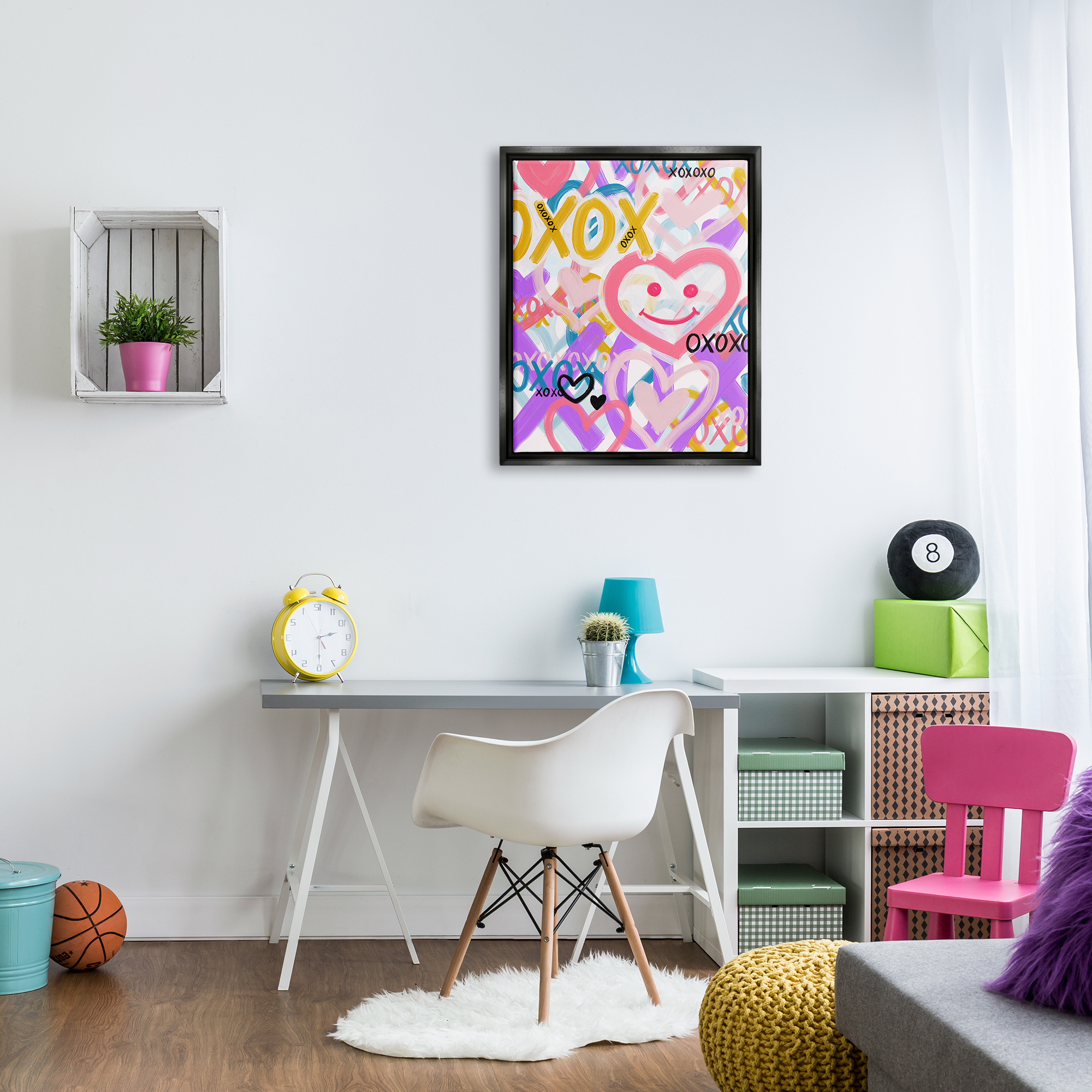 Stupell Industries Xoxo Urban Heart Shapes Abstract Painting Black Floater Framed Canvas Art Print Wall Art, 25 x 31
