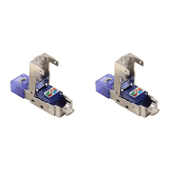 2X CAT8 RJ45 Connector Plug Without Crimping Tool CAT8 40Gbps 50U Zinc Alloy Shielded Network Cable RJ45 Plug (Blue)