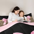 thumbnail image 5 of Manfei Pink Ribbon Bow 7-Piece Twin Bedding,Fashion Cheetah Pattern Bedding Comforter Set,Pink Reversible, 5 of 7
