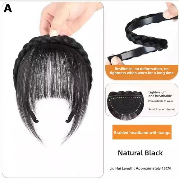 Natural Forehead Wig Bangs Fishbone Braid Headband B8 With Light Sideburns
