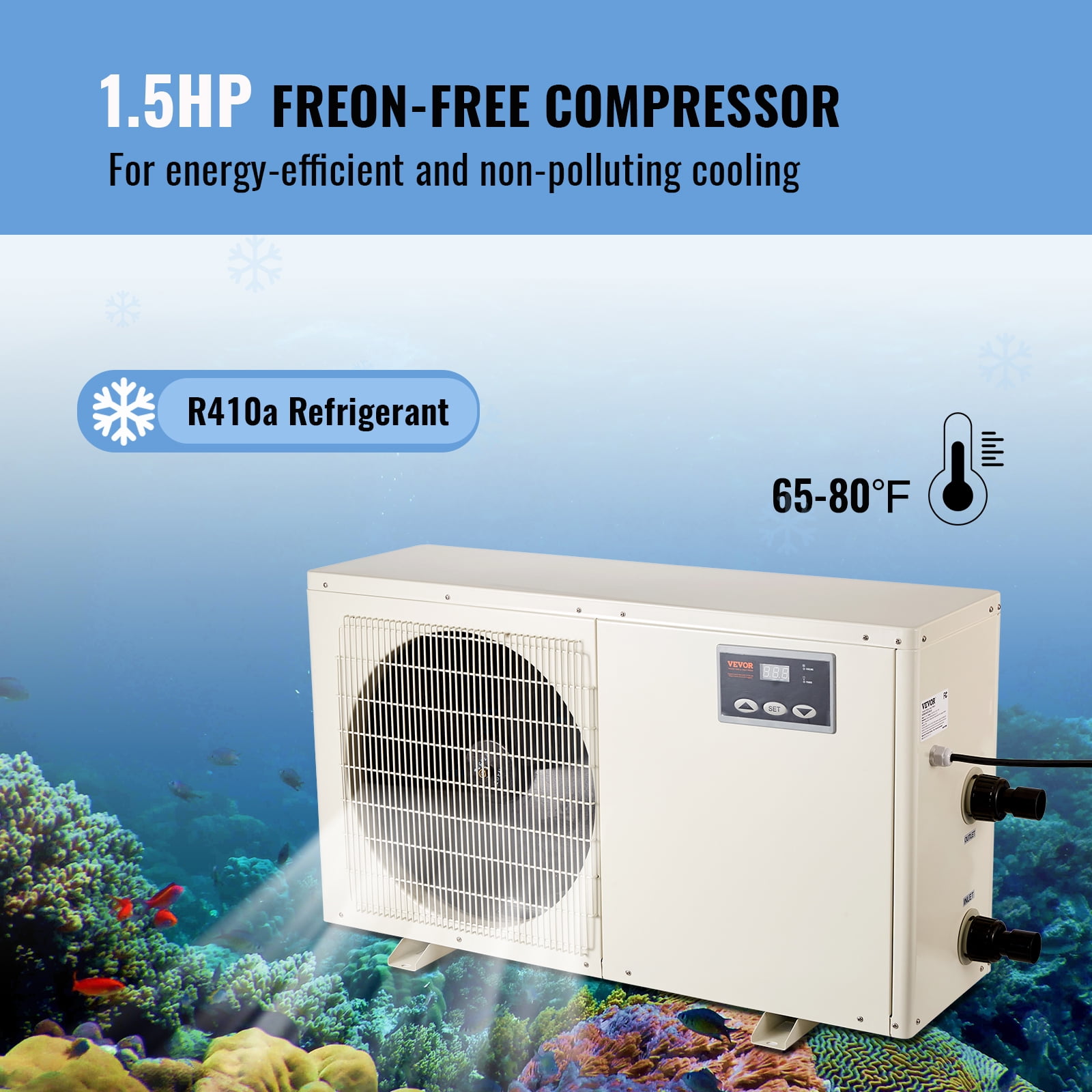 VEVOR Aquarium Chiller Hydroponic Water Chiller 1.5 HP 500 Gal Fish Tank Cooler
