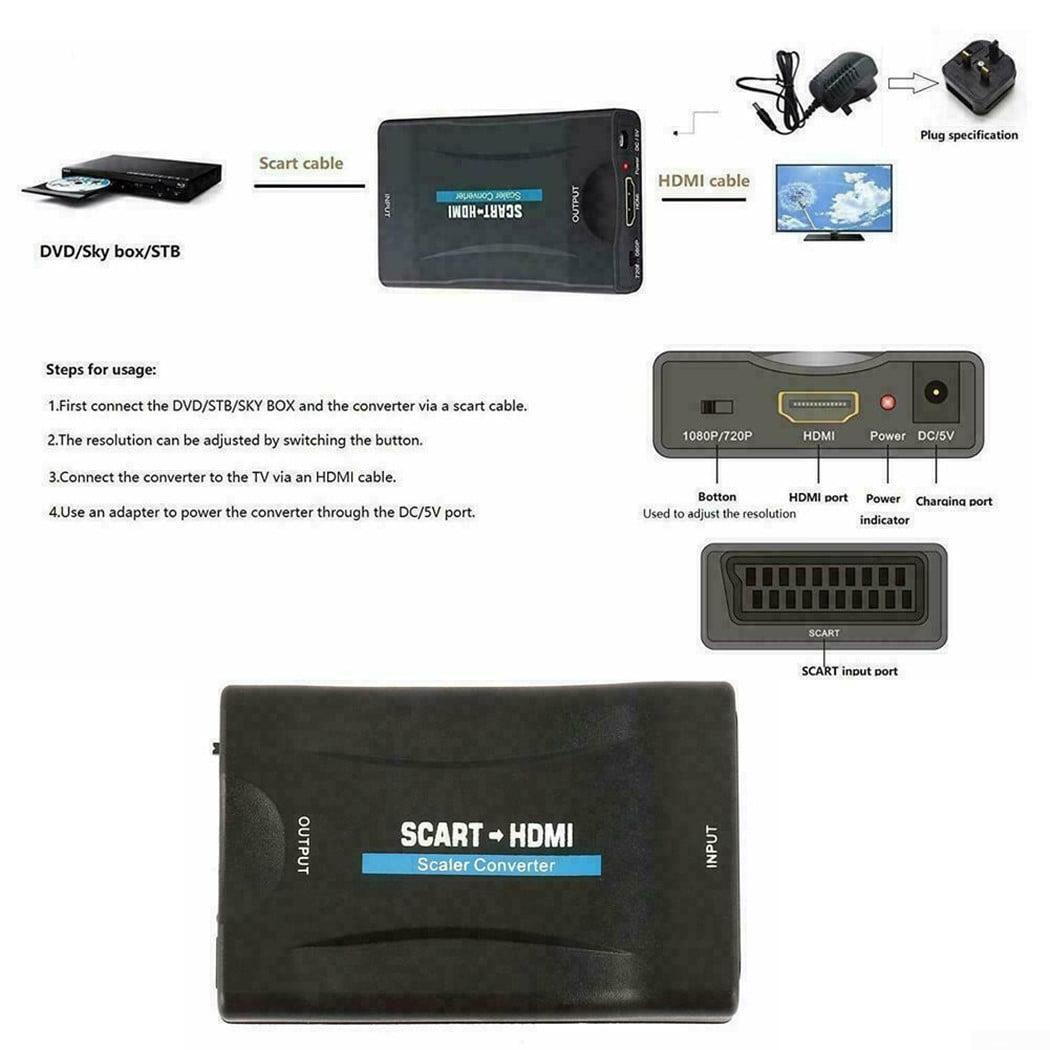 SCART HDMI auf HDMI Konverter HD Video 1080P AV Scaler Converter Adapter Wandler 