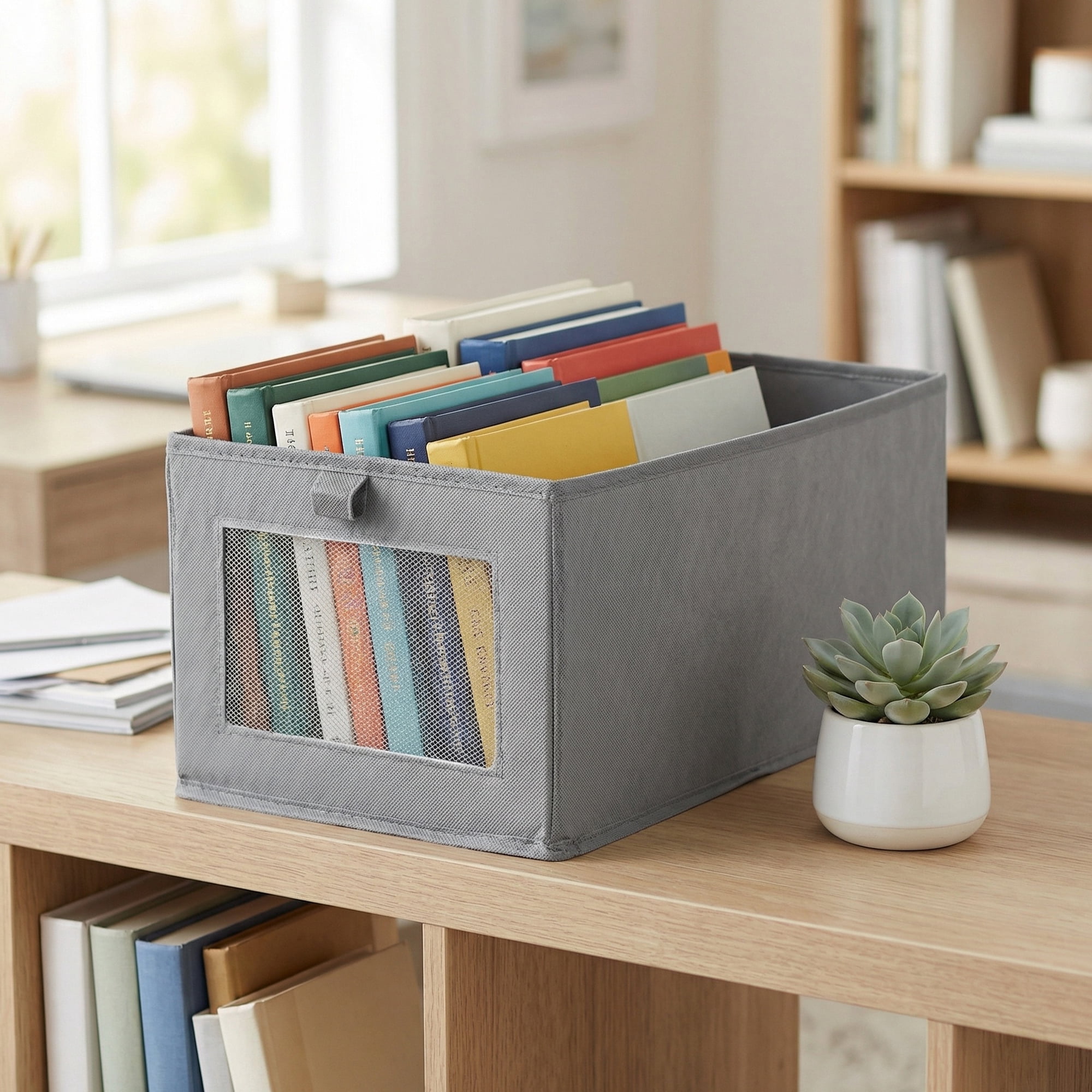 Unique Bargains 3pcs Storage Cube Fabric Storage Bins Grey 17.3*9.8*7.9in