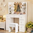 thumbnail image 2 of Caulitar White Vanity Table with Lighted Mirror, Dressing Desk With 4 Shelves and Stool, Makeup Table for Women, 2 of 8
