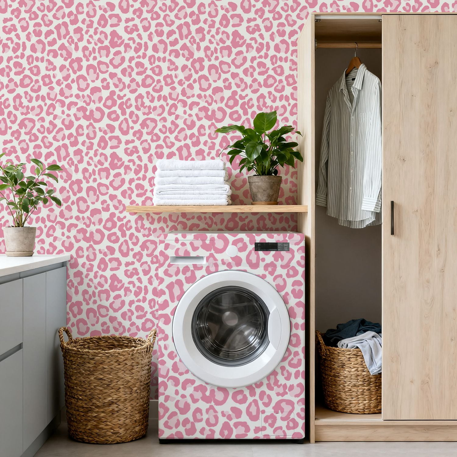 Peel and Stick Wallpaper Pink Leopard Print Soft Pastel Shades Wall Mural 17.7in x 9.8ft Self Adhesive Removable Wall Paper Renter Friendly Wallpaper for Nursery Bedroom Cabinets