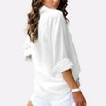 thumbnail image 3 of Weardear Womens Cotton Linen Shirt V Neck Roll up Sleeve Button Down Blouses Top with Front Pocket, 3 of 6