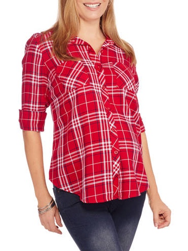 Faded Glory - Faded Glory Maternity Two Pocket Plaid Button Up Shirt ...