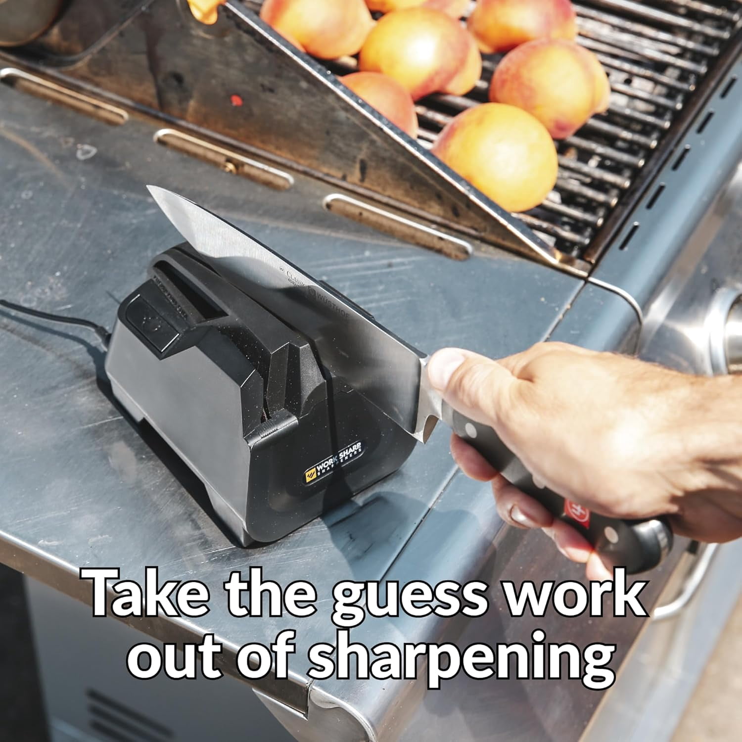 Electric Kitchen Knife Sharpener -  Knives Ready for Cookouts and BBQs - Fits in Kitchen Drawer, Sharpens Every , Fast & Easy