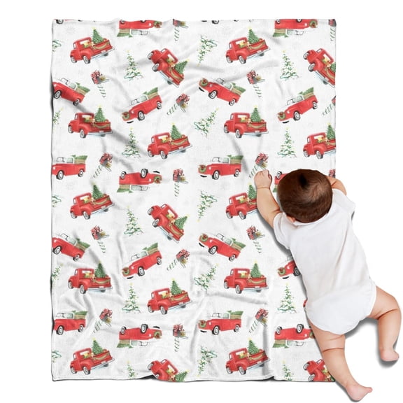 Red Christmas Truck Pattern Blanket,Comfortable Soft Flannel Throw Blanket,All Season,Warm Lightweight Blankets for Sofa Bed Couch Living Room Chair,30"x40"