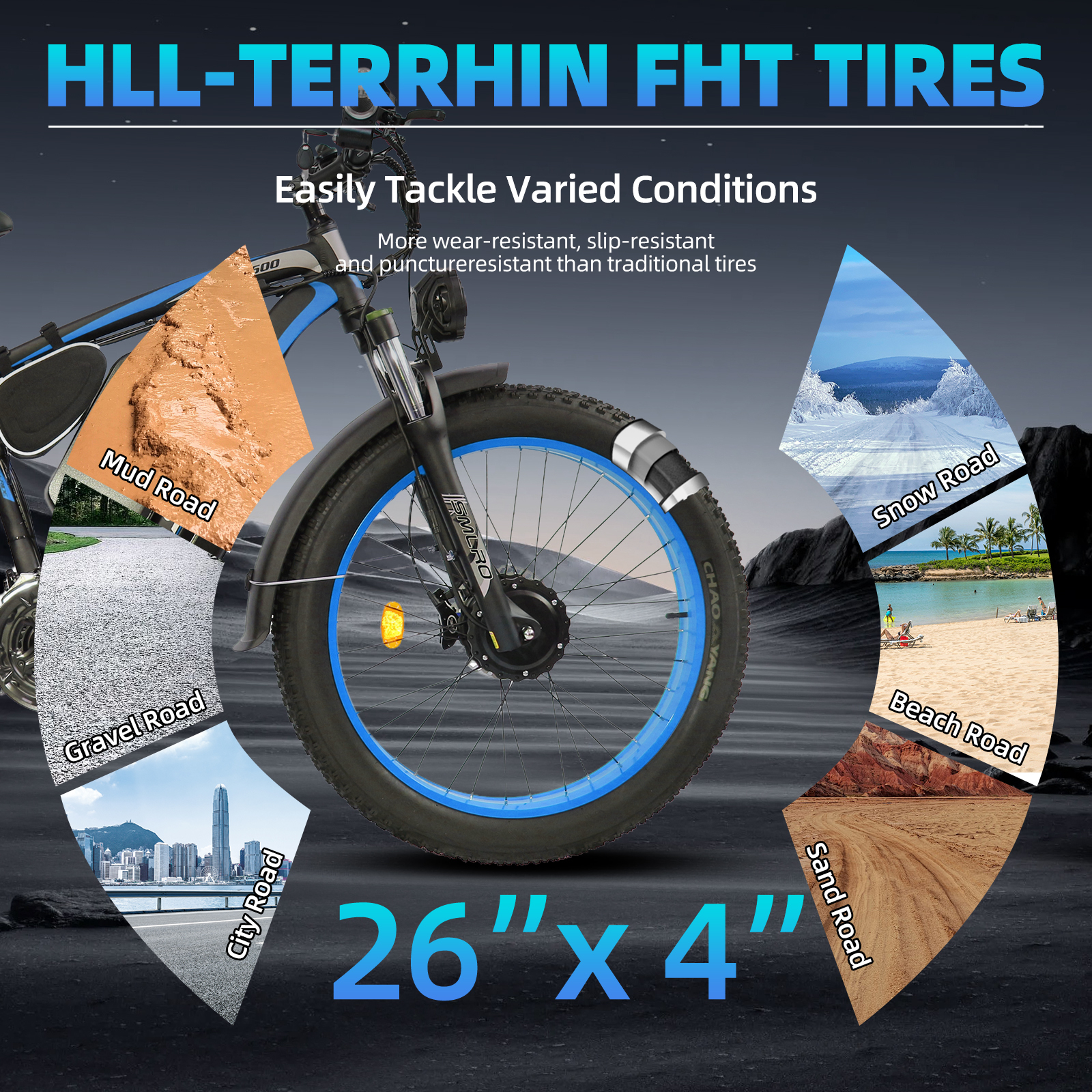 Electric Bike for Adults, 26x4.0 Fat Tire E-Mountain Bicycle, Peak 5000W Motor 52V-30Ah, Mountain Bike Beach Snow Ebike for Men, Blue