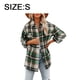 thumbnail image 2 of Chaqueta tipo camisa con botones y bolsillos de franela cepillada con cuadros informales para mujer (verde), 2 of 6