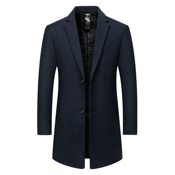 Mceream Casual Blazer for Men Slim Fit Trench Coat Notched Collar Long Jacket Overcoat Single Breasted Pea Coat Casual Sports Coat With Pockets Plus Size Outwear Navy XXXL