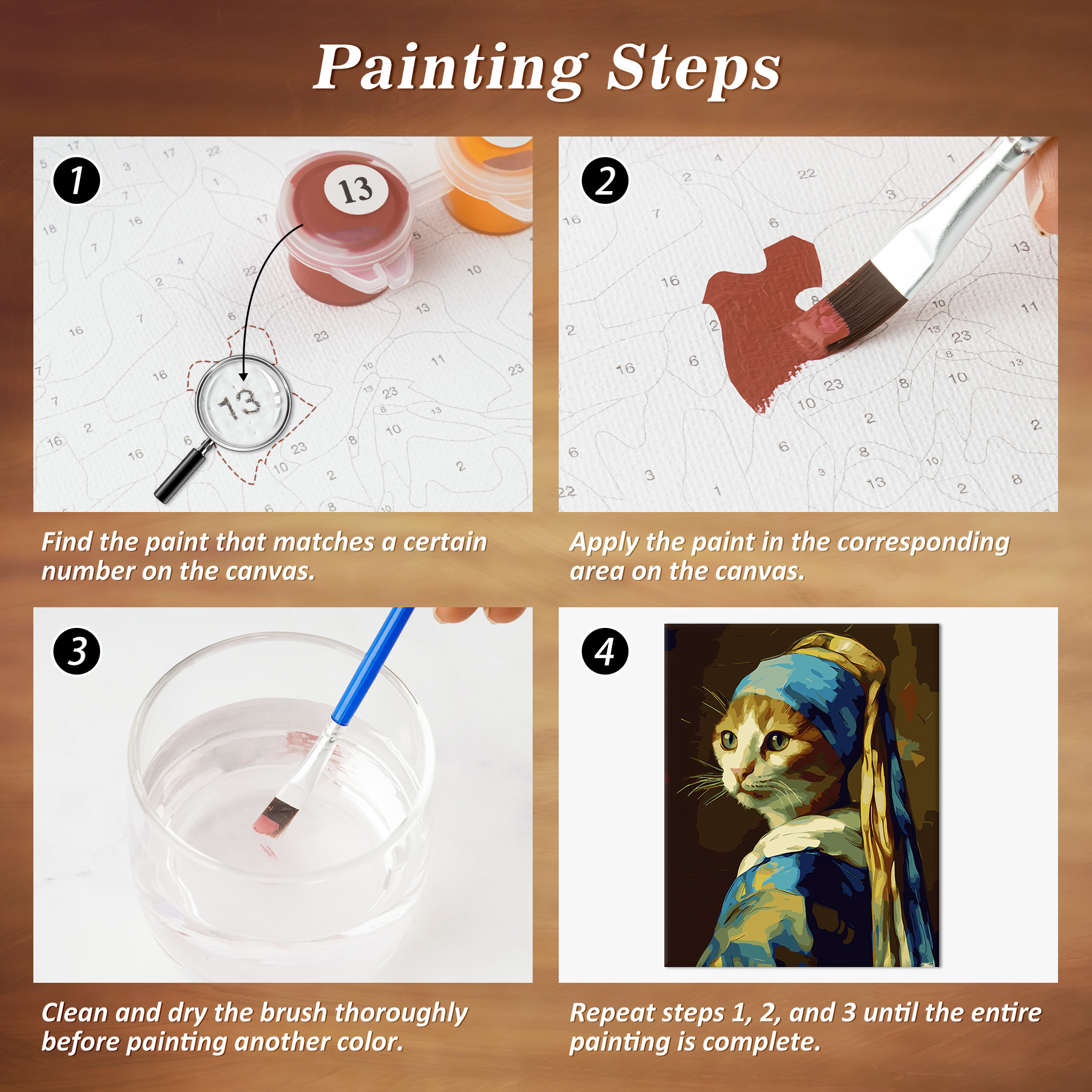 NiArt Paint by Numbers Kit 16"x20" Pearl-Earring Cat photo 5