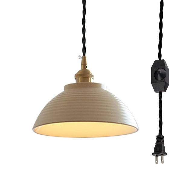 Kiven Plug in Pendant Light Equipped with Dimmable Lighting Cord（15ft）,Creativity Pendant Light Ceramic Bowl Shade for Restaurant Counter Hallway,White-1 Pack