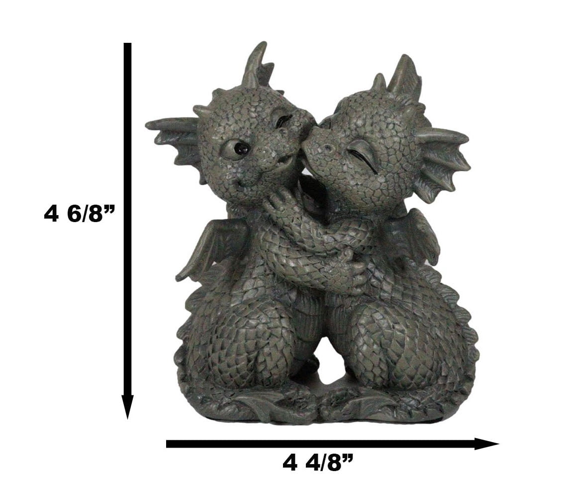 Fantasy Fiery Romance Dragon Lovers Hugging Garden Figurine Faux Stone Resin