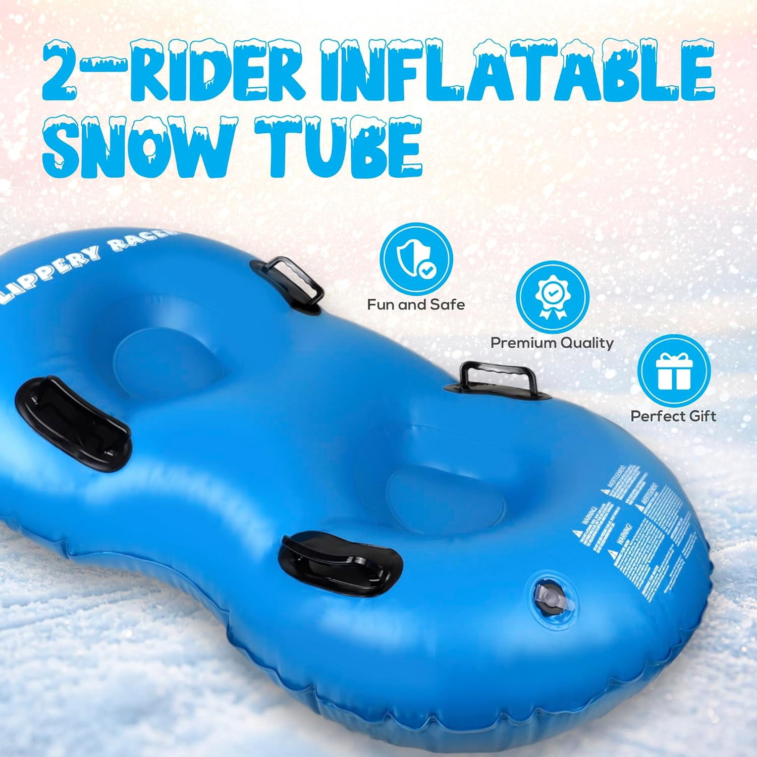 Slippery Racer AirDual Inflatable Snow Tube Sled for 2 Riders, Blue