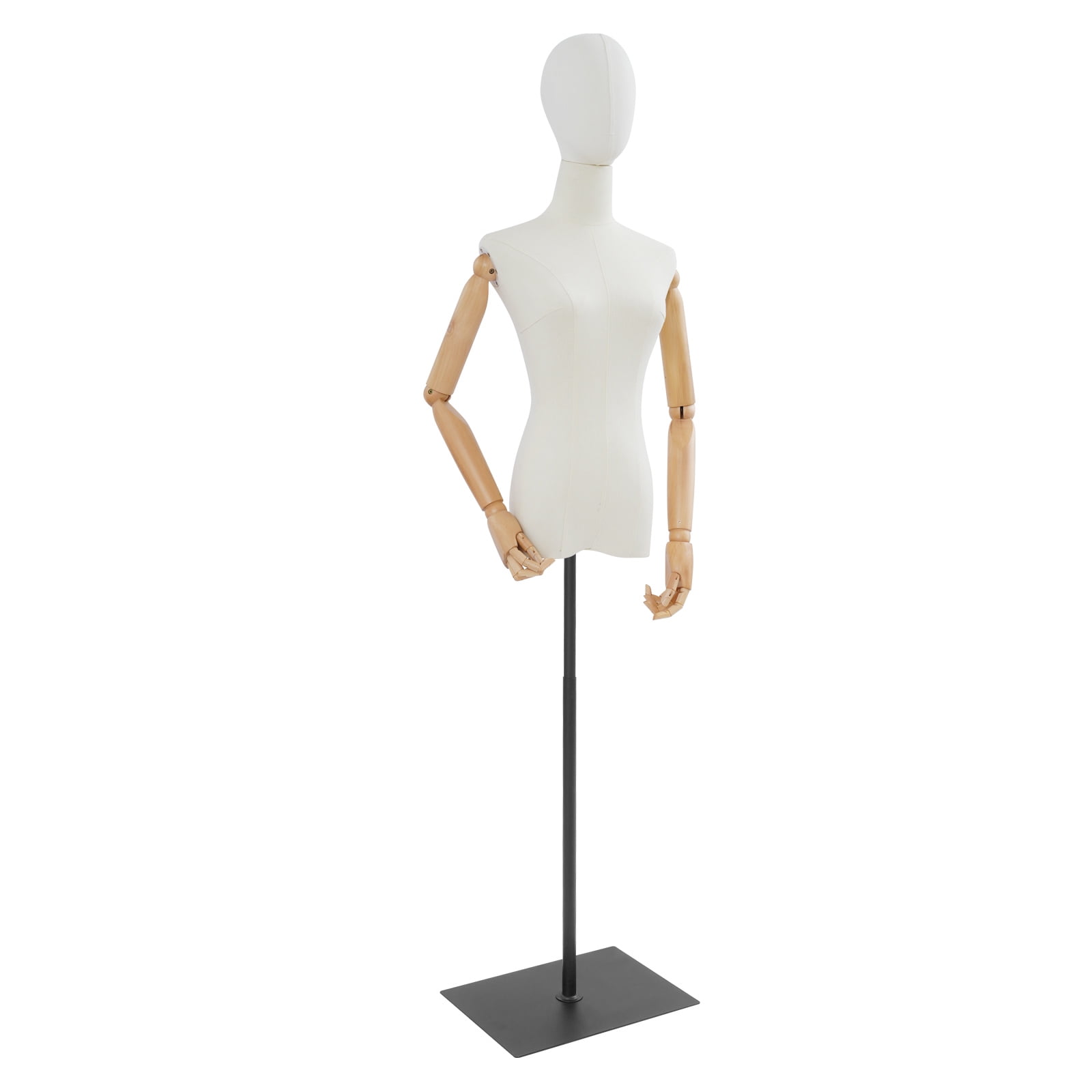 Female Mannequin, Female Dress Form Display, Adjustable Height（White + Wood Color + Black）