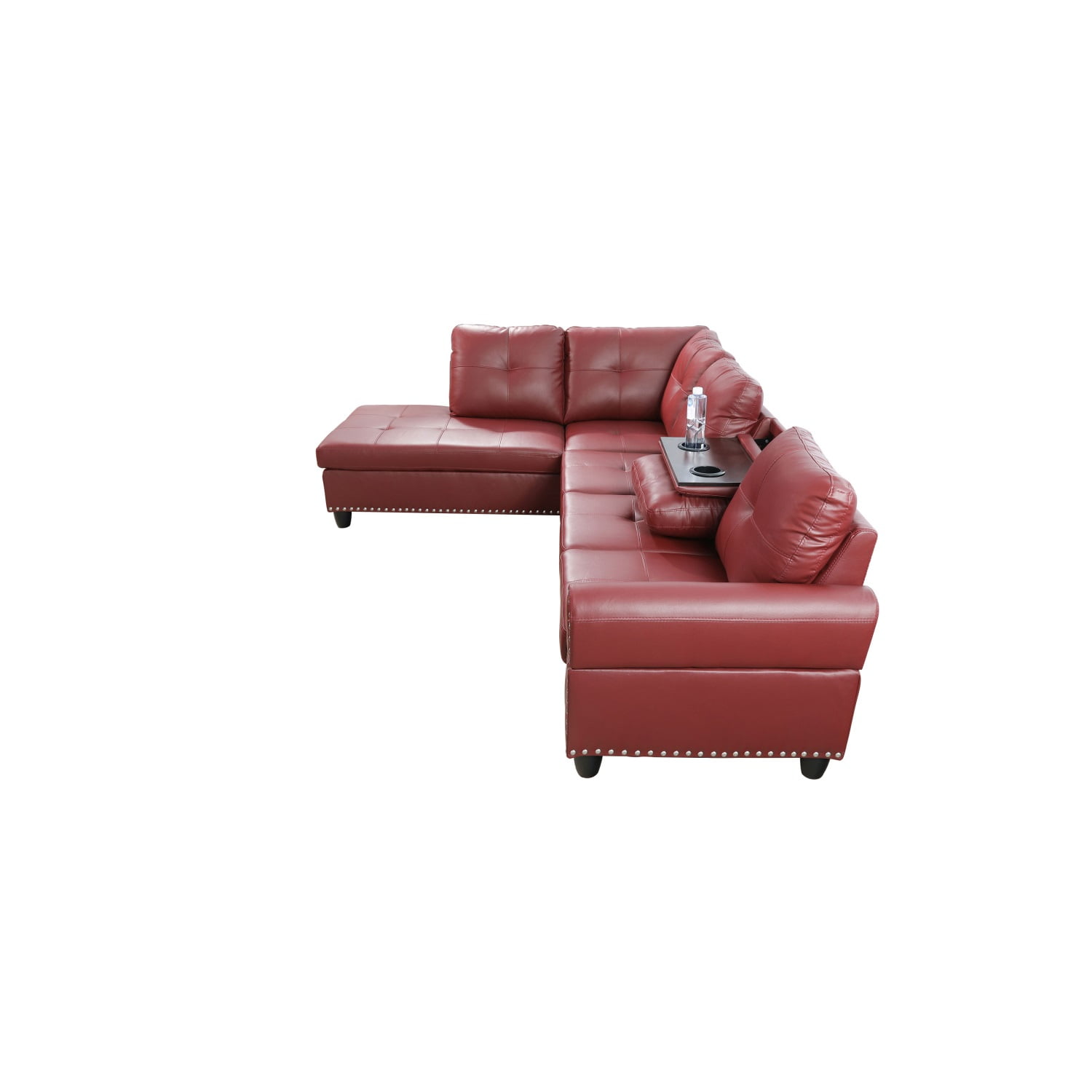 Hommoo L Shaped Flippable Backrest Sectional Couches and Sofas, 4-Seat Faux Leather Sectional Sofa Sets, Modern Living Room Furniture Sets, 15' Back Height, Red(No Ottoman)