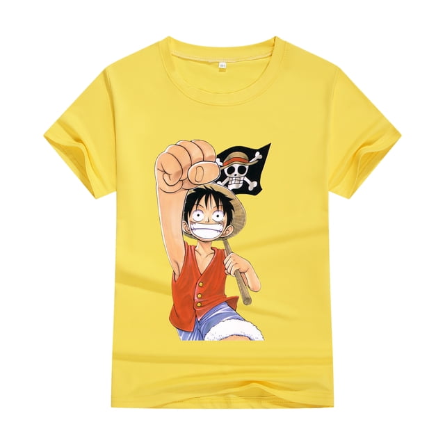 Camiseta de algodón de una pieza para niños, Top deportivo informal de manga corta para hombres y mujeres, Luffy, Anime, Verano
