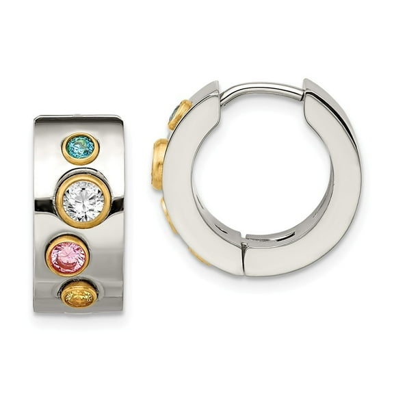 Stainless Steel Multicolor CZ & IP-plated Hinged Hoop Earrings