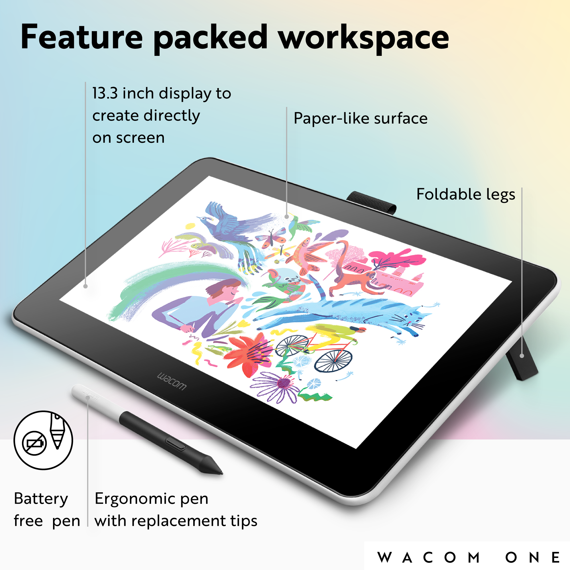 Wacom One Digital Drawing Tablet, 13.3in Graphics Display, '19in Length x 14in Width x 5in Height' - image 5 of 10