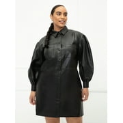 ELOQUII Elements Women's Plus Size Leather Shirt Dress with Puff Sleeves