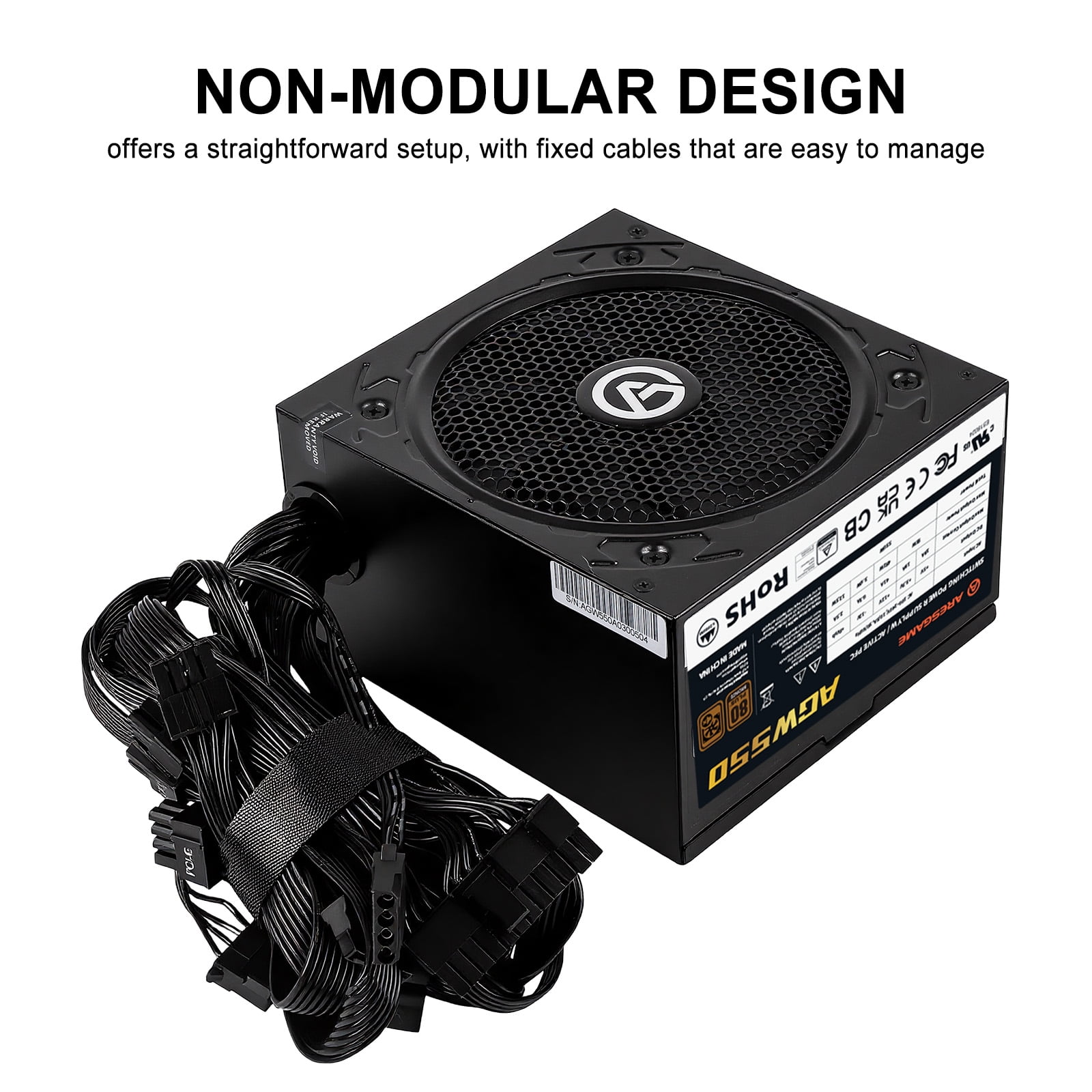 ARESGAME 550W Power Supply, 80+ Bronze Certified ATX PSU (AGW550, Non-modular)